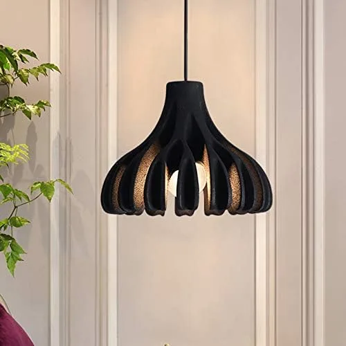 Miniatura 3 de Lámpara colgante Lámpara colgante Moderna en forma de granero Coral Macaron Resina 1 Luz E26 Colgante de techo para café Comedor Sala de estar Negro