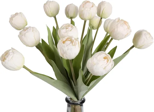 Miniatura 16 de IPOPU 24 tulipanes artificiales de tacto real para decoración, tulipanes falsos, arreglos florales, tulipanes artificiales sintéticos, decoración