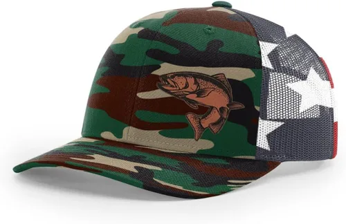 Miniatura 17 de Sombrero de pesca de trucha con parche de cuero grabado láser Richardson 112 Snapback Trucker Cap