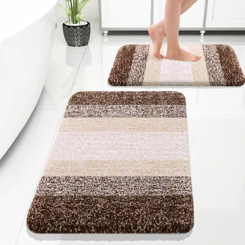 Miniatura 36 de OLANLY Juego de 2 alfombras de baño de microfibra suave y absorbente, antideslizantes, se pueden lavar y secar a máquina, alfombras de baño peludas