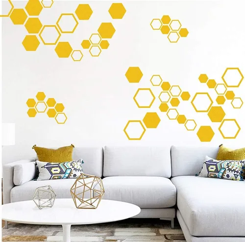 Miniatura 2 de Calcomanías de pared hexagonales de panal de abeja, vinilo geométrico, peine de miel, decoración de paredes doradas, despegar y pegar
