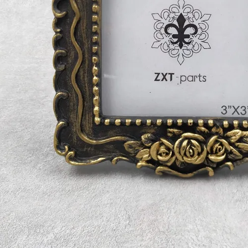 Miniatura 5 de ZXT-parts Marco de fotos cuadrado de 3 x 3, marco de borde negro y dorado. Marco de fotos hecho a mano de resina. Panel de vidrio. Cubierta