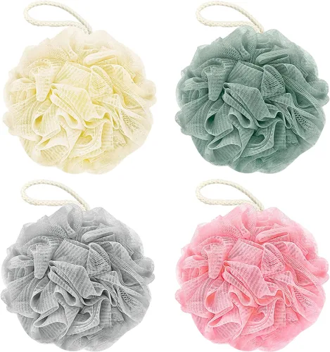 Esponja de lufa de baño, esponja exfoliante corporal de 2.12 oz, 4 unidades de malla de baño para mujeres y hombres (color claro)