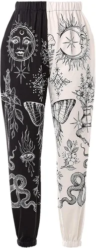 Amuver - Pantalones de harén estilo hippie bohemio de los años 90 para mujer cintura fruncida estampado de retazos pantalones deportivos para yoga