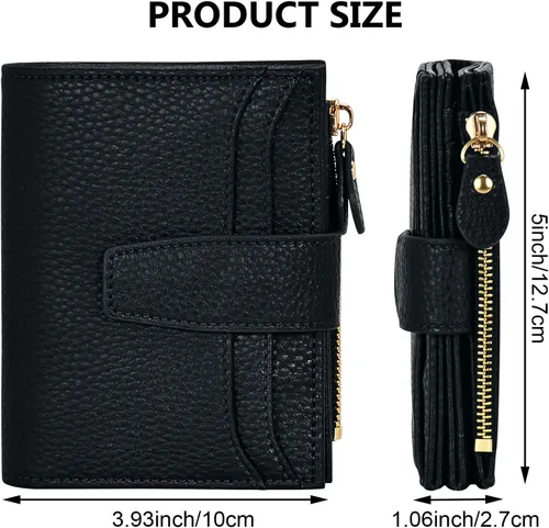 Miniatura 3 de oscaurt Billetera pequeña para mujer con bloqueo RFID, de dos pliegues, compacta, para tarjetas de crédito, de piel, con bolsillo con cremallera