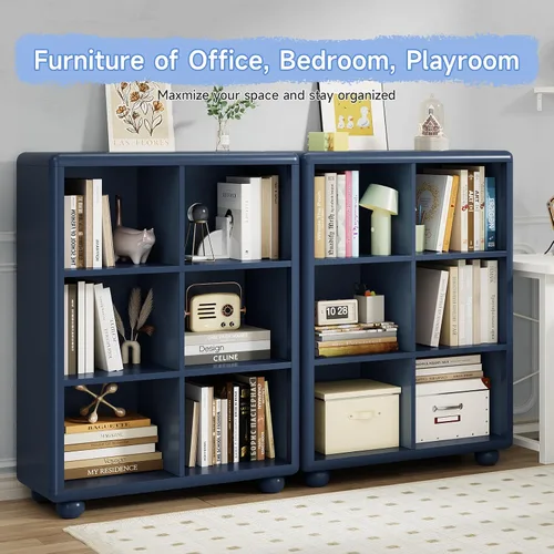 Miniatura 9 de Estantería para niños, estantería grande de madera con almacenamiento de 6 cubos, organizador de almacenamiento de juguetes para niñas con pintura