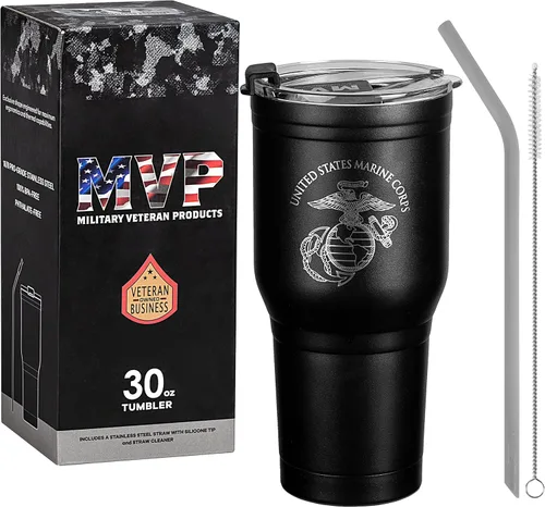 Miniatura 7 de Military Gift Shop USMC - Taza de viaje de café de 30 onzas, vaso de café aislado al vacío de doble pared, taza de café de acero inoxidable con tapa