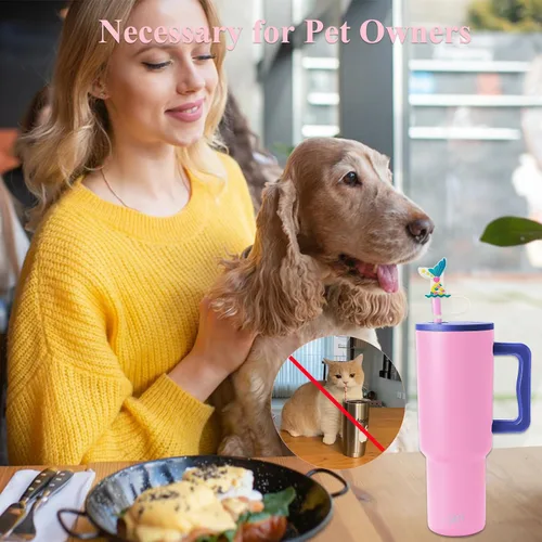 Miniatura 5 de Azul Accesorios Simples y Modernos para Tazas, Cubierta de Pajita con Patrón de Sirena para Vasos, Tapas de Pajita de Silicona para Amreich Simple