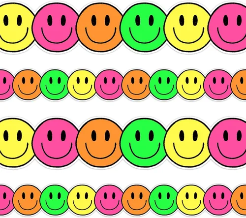 Miniatura 8 de Whaline Borde de tablero de anuncios Happy Face de 32.8 pies, color azul marino, rosa, rosa, amarillo, verde, borde enrollado troquelado