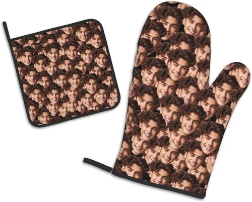 Miniatura 20 de Manoplas de horno personalizadas para Navidad, juego de guantes de horno personalizados y soportes para ollas con foto, divertidos regalos
