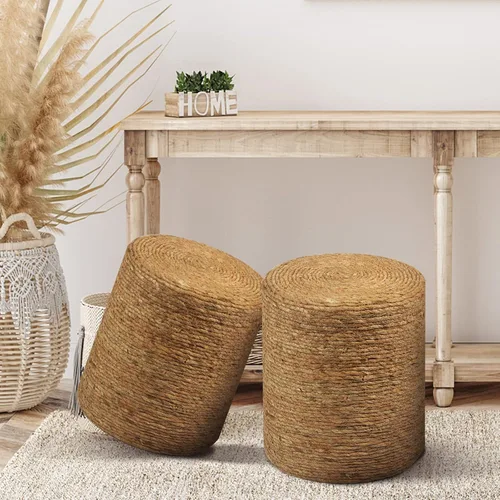 Miniatura 7 de Wimarsbon Taburete de pie de hierba marina natural, otomana redonda tejida a mano, para sala de estar, asiento al aire libre (natural)