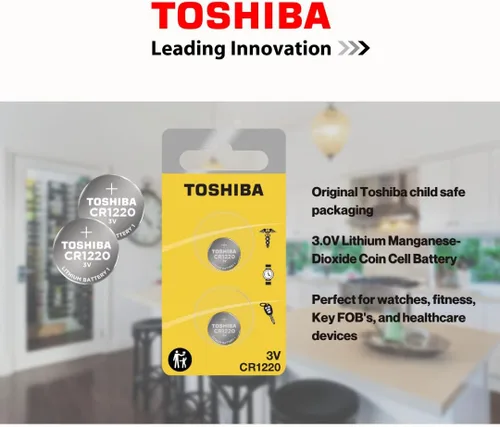 Miniatura 2 de Toshiba CR1220 - Paquete de ampolla resistente a los niños de celda de moneda de litio de 3 V (2 baterías)