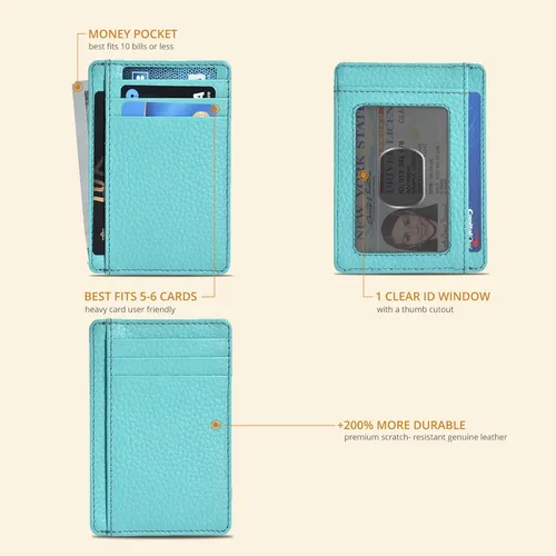 Miniatura 2 de Carteras de cuero Oak Leathers, delgadas y minimalistas con bolsillo frontal y bloqueo RFID para hombres y mujeres, Verde claro, Pequeña