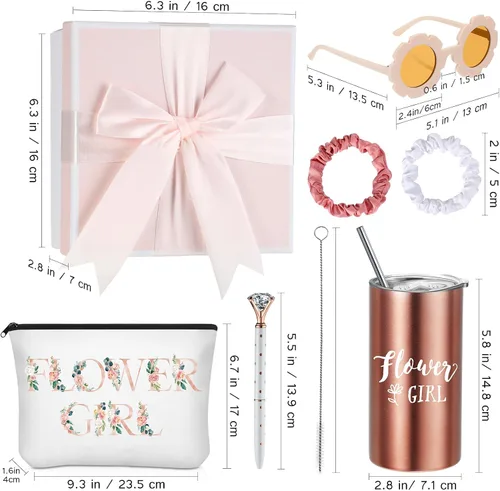 Miniatura 2 de Sieral Juego de 9 regalos de propuesta para niña de las flores, vaso personalizado con pajita, caja de regalo para novia, bolsa de lona, lentes