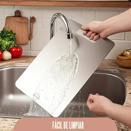 Miniatura 2 de Tabla de cortar de titanio, 3 tablas de cortar de titanio para cocina, no tóxica, tabla de cortar de doble cara de grado alimenticio para acampar al