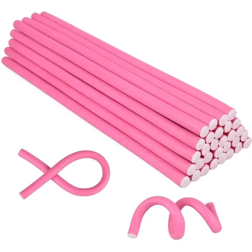 Varilla rizadora flexible sin calor, barra flexible delgada de 9.45 pulgadas, 30 rodillos de espuma suave para rizos apretados, para mujeres y Rosa