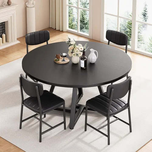 Miniatura 4 de Jocoevol Mesa redonda de comedor de cocina de 42 pulgadas para 2-4, mesa de comedor circular con marco de metal de pedestal, muebles industriales