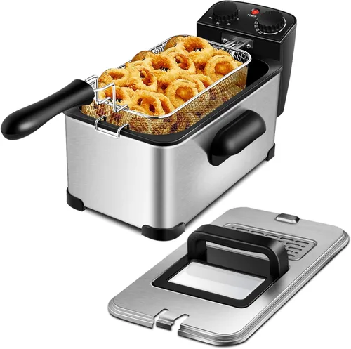 Miniatura 10 de ARLIME Freidora eléctrica con canasta, freidora comercial de 5.3 cuartos de galón con temperatura ajustable, temporizador, tapa extraíble