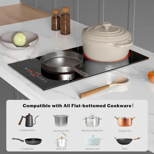 Miniatura 6 de Empava Placa de cocina eléctrica de infrarrojos de 2 quemadores, estufa eléctrica integrada de 3000W para la cocina, 208~240V con cableado fijo, sin