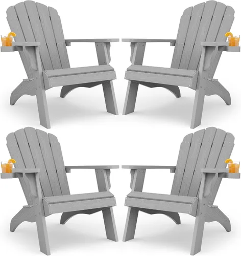 Miniatura 24 de YEFU Juego de 2 sillas Adirondack de plástico de gran tamaño con portavasos (gran doble propósito), resistentes a la intemperie, sillas de madera