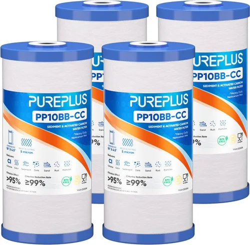 PUREPLUS Cartucho de repuesto para filtro de agua de carbono y sedimentos FXHTC para toda la casa, de 5 micrones, de 10 x 4.5 pulgadas, para