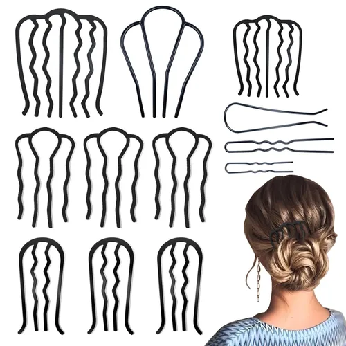 YONOY 12 piezas de peines laterales de metal para cabello con clip para moño, herramientas de peinado en forma de U, fabricante de moños