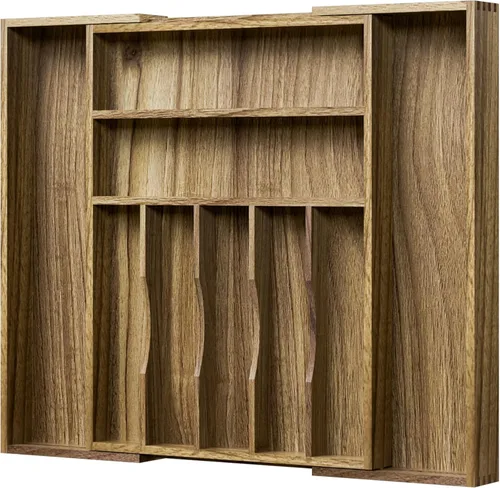 Miniatura 11 de Kiasthome Organizador de Cajón de Cubiertos de Madera de Acacia, Organizador de Cajón de Utensilios de Cocina con Divisores Ranurados, Organizador
