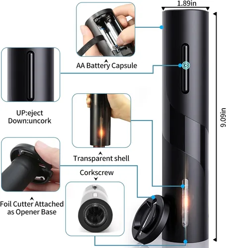 Miniatura 2 de Abridor eléctrico de botellas de vino, abridor automático de sacacorchos de vino, funciona con pilas. Abridor de botón de un clic con cortador