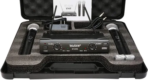 Miniatura 8 de Boytone BT-42VM Sistema de micrófono inalámbrico de doble frecuencia, 2 canales, 174-216 MHz, 15 horas de duración de la batería