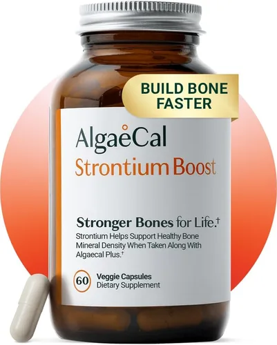 AlgaeCal - Potenciador de estroncio, suplemento natural de calcio para aumentar la densidad ósea, citrato de estroncio 680 mg, fácil de tragar para