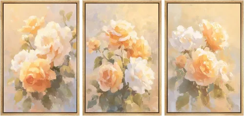 Miniatura 40 de SIGNWIN Conjunto de arte de pared de lienzo enmarcado, acuarela pastel, cielo de nubes rosas, colina verde del campo, naturaleza, vida silvestre