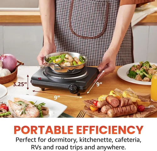 Miniatura 2 de Elite Gourmet Quemador eléctrico para encimera, placa caliente de hierro fundido de 1000 W, 7 ajustes de calor, estufa portátil para RV, dormitorio