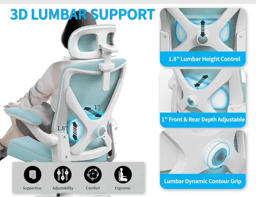 Miniatura 4 de Silla de oficina ergonómica con soporte para el respaldo, silla ergonómica para computadora, sillas de escritorio de oficina en casa, asiento ancho