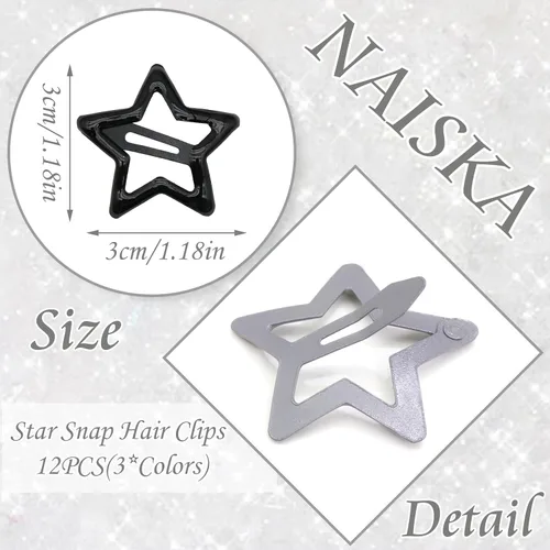Miniatura 3 de NAISKA Pinzas para el cabello con diseño de estrella negra, antideslizantes, accesorios para niñas y mujeres (12 unidades)