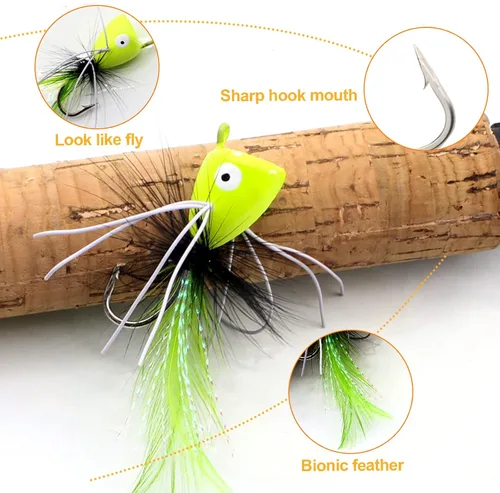 Miniatura 3 de Poppers de Pesca con Mosca Moscas Secas de Pesca con Mosca Señuelos de Pesca en Superficie Moscas Popper para Lubina Señuelos de Insectos Cebo A: 10