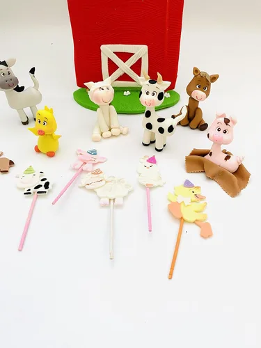 Miniatura 5 de Conjunto de granja 3D y sombreros de fiesta para cupcakes