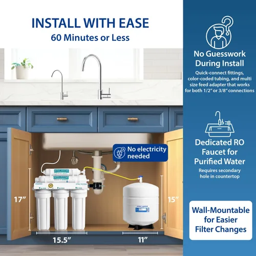 Miniatura 5 de APEC Water Systems ROES-50 Essence Series - Sistema de filtración de agua potable de ósmosis inversa de 5 etapas con certificación WQA, muy seguro