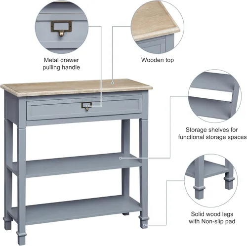 Miniatura 8 de KINTNESS Mesa consola de pasillo, mesa de entrada estrecha con almacenamiento para sala de estar, pasillo, vestíbulo, color gris