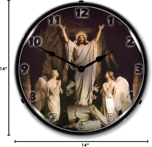 Miniatura 5 de Jesus The Resurrection - Reloj de pared LED, retro, vintage, iluminado, 14 pulgadas