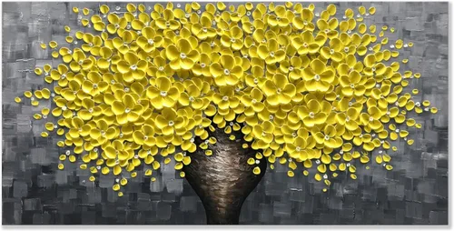 zoinart Pintura al óleo 3D sobre lienzo flores amarillas lienzo moderno arte de pared decoración del hogar ilustraciones florales enmarcadas YH-E01