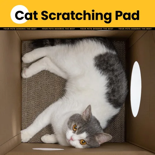 Miniatura 8 de Conlun Casa de cartón para gatos con almohadilla para rascar y hierba gatera, casa rascador para juegos de gatos para muebles de interior, rascador