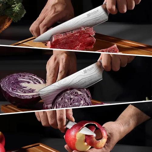 Miniatura 5 de PAUDIN Juego de cuchillos de cocina, 3 piezas de acero inoxidable de alto carbono, juego de cuchillos de chef profesionales con hoja ultra afilada