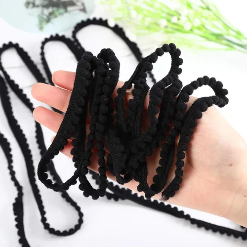 Miniatura 2 de Mini pompón con flecos de bola, lazo para coser, flecos, accesorio de encaje para manualidades, decoración del hogar (negro, 10 yardas)
