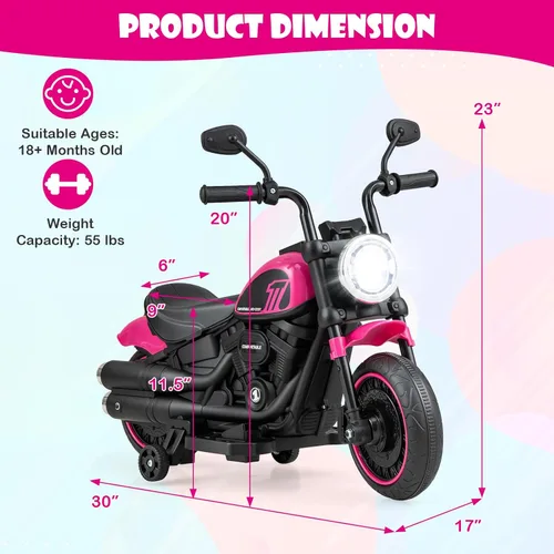 Miniatura 4 de Costzon Motocicleta para niños pequeños, motocicleta eléctrica de 6 V con ruedas de entrenamiento desmontables, arranque suave, faros delanteros