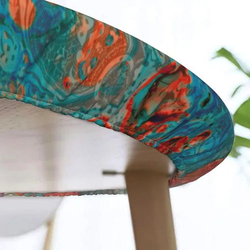 Miniatura 5 de Mantel elástico redondo con diseño de mandala azul y rojo con borde ajustable para mesa de 45 a 50 pulgadas de diámetro