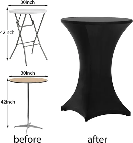 Miniatura 3 de Tina's Paquete de 6 fundas para mesa de cóctel de elastano Highboy de 30 x 42 pulgadas, color negro, mantel elástico ajustable para mesas redondas