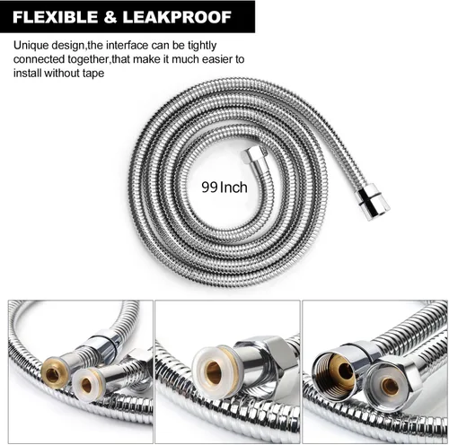 Miniatura 3 de Blissland Manguera de ducha extra larga de 99 pulgadas de acero inoxidable para cabezal de ducha de mano con inserto de latón y tuerca - Duradera