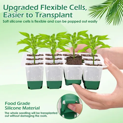 Miniatura 3 de Bandeja de inicio de semillas reutilizable, paquete de 4 unidades de silicona para iniciar semillas de plantas con cúpula y tapa ajustables