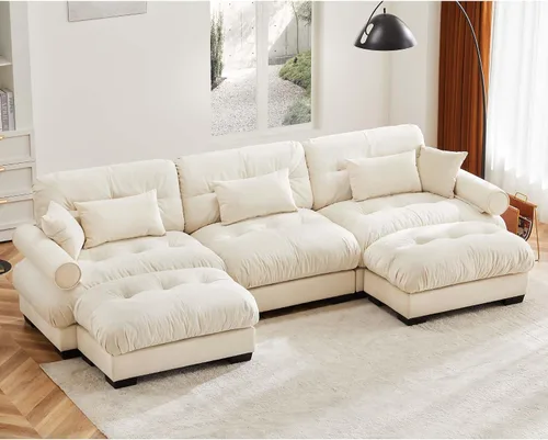 Miniatura 41 de Otomana beige para sofá modular modular, sofá individual, asiento otomano para sofá modular convertible, sofás de terciopelo para sala de estar