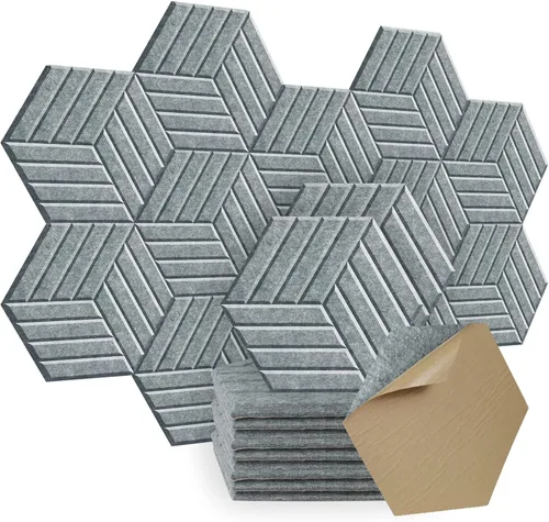 SHJADE Paneles acústicos hexagonales autoadhesivos, paquete de 12 almohadillas de pared insonorizadas, panel de absorción de 14 x 12 x 0.4 pulgadas